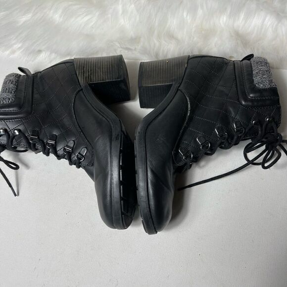 Mia teddy black knitted collar lace up combat boots round toe size 11 - Picture 6 of 9